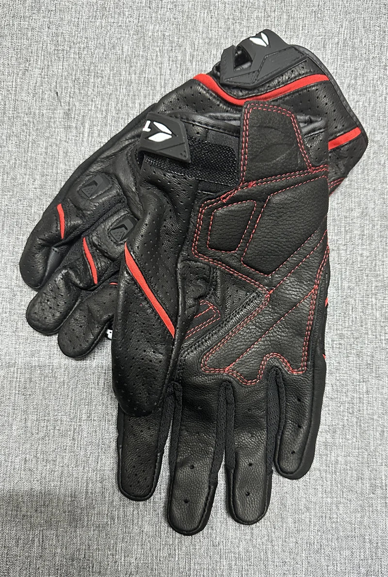 Motorcycle Gloves – Black Racing Genuine Leather, White Road Riding Team Gloves for Men, Summer & Winter with Touch Screen Compatibility