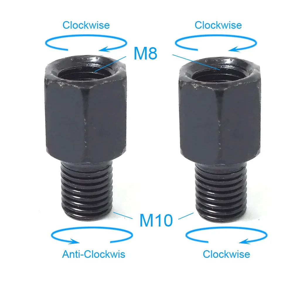 Pair Black Motorcycle Mirror Adapters M10 & M8 – 8mm/10mm Rearview Mirror Conversion Bolts, Left & Right Thread