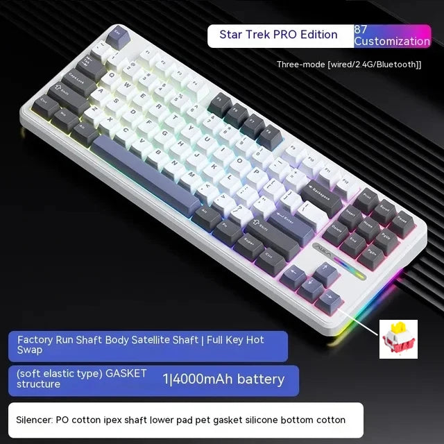 AULA F87 Pro Tri-Mode Mechanical Keyboard – 2.4G/USB/Bluetooth, 87-Key, 5-Layer Silencing, Ideal for Gaming & Typing