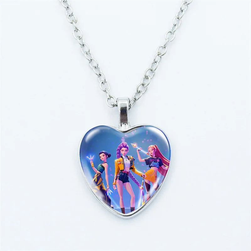 2025 KPop Demon Hunters Necklace & Bracelet Set – Kawaii Anime Jewelry for Girls, Cosplay Pendant Accessories