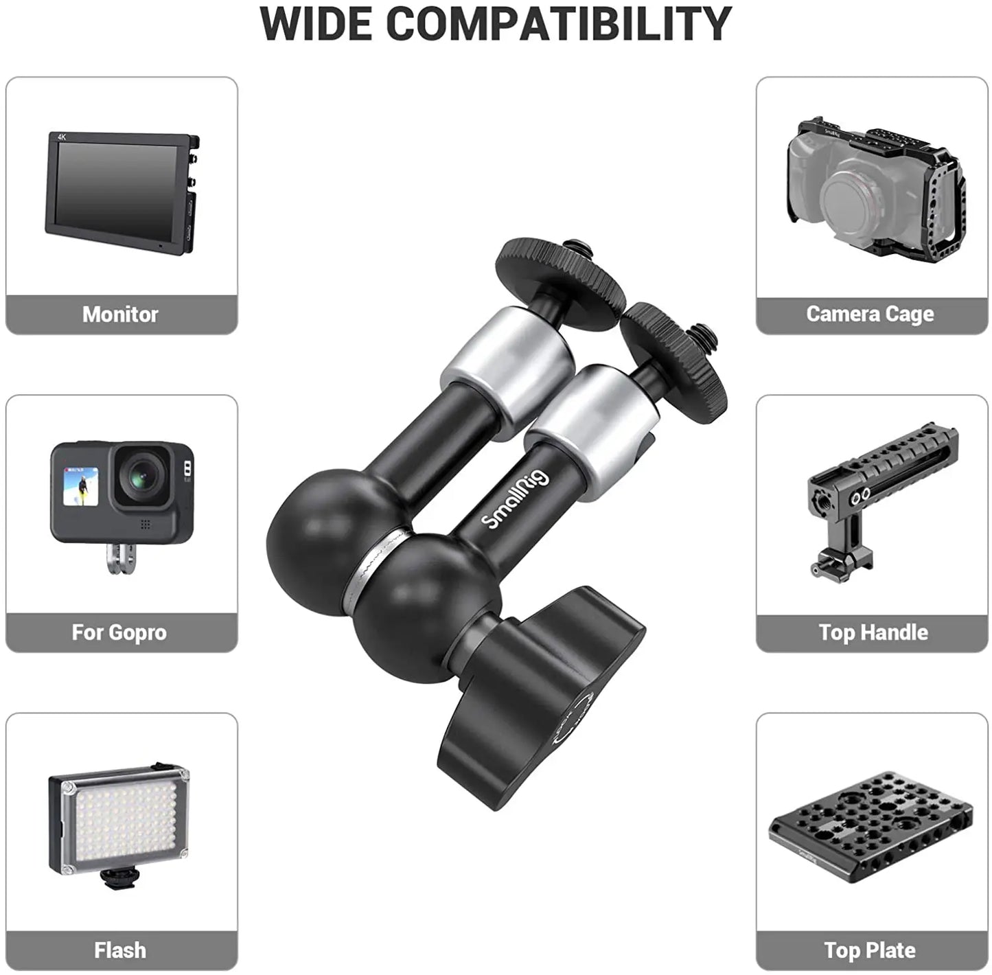 SmallRig 5.5” Articulating Magic Arm – Aluminum 1/4” to 1/4” Universal Mount for EVF, Microphone & Camera Rig Accessories (Model 2065)