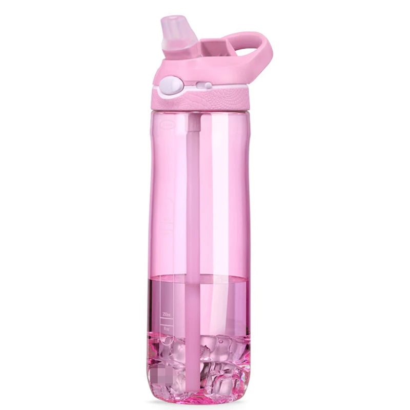 750ml Sports Water Bottle with Straw - BPA-Free Transparent Plastic Bottle for Camping, Hiking, Outdoor Activities - Men's Drinkware