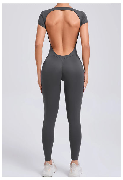 Women’s One-Piece Padded Backless Yoga Romper – Quick-Dry Workout Bodysuit & Sports Jumpsuit