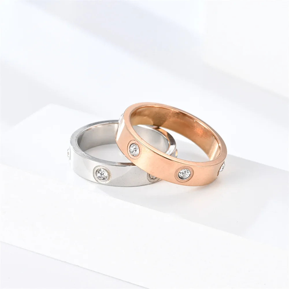 Classic Stainless Steel Diamond Ring — Unisex Fashion Jewelry Gift, Sizes 5-11 for Men & Women