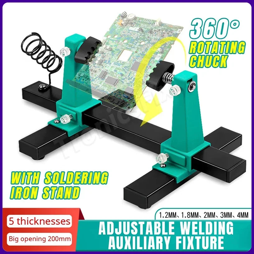 360° Adjustable PCB Holder Stand – Rotating Motherboard Circuit Board Jig Clamp for Soldering & Repair Assembly Tool