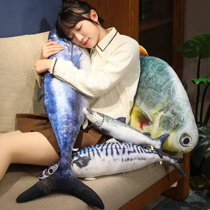 3D Realistic Fish Plush Pillow - Soft Tuna, Salmon & Grouper Stuffed Cushion Toy Gift