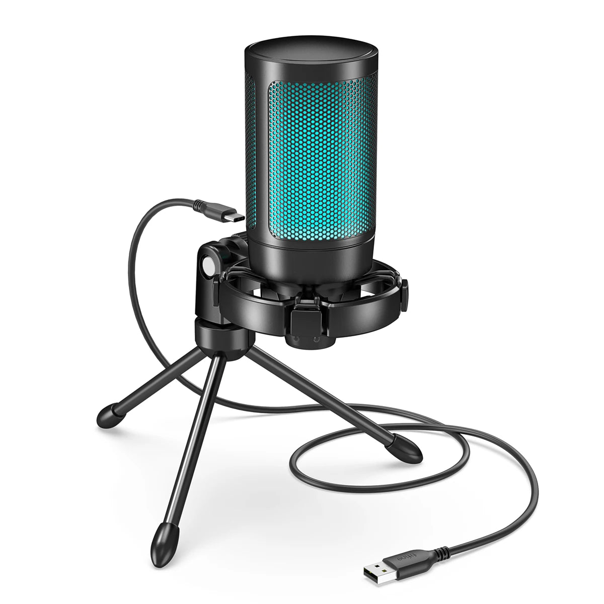 FIFINE AmpliGame A2 RGB USB Gaming Microphone with Mute Touch, Condenser Mic with Tripod for PC PS4 PS5 Laptop Streaming