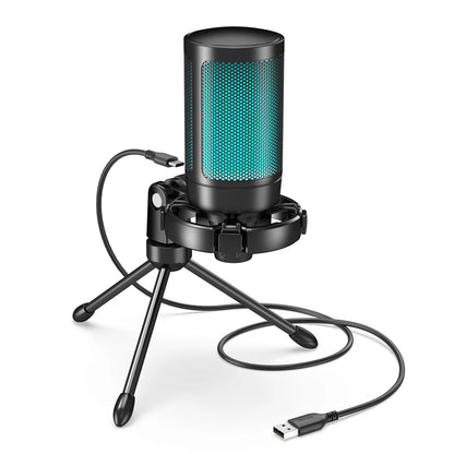 FIFINE AmpliGame A2 RGB USB Gaming Microphone with Mute Touch, Condenser Mic with Tripod for PC PS4 PS5 Laptop Streaming
