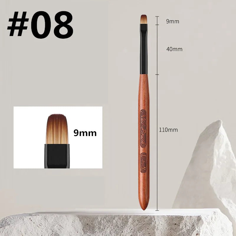 Sandalwood Handle Nail Art Brush Set – Gradient Blooming UV Gel Liner & Flower Drawing Tools for Stripes & Nail Painting