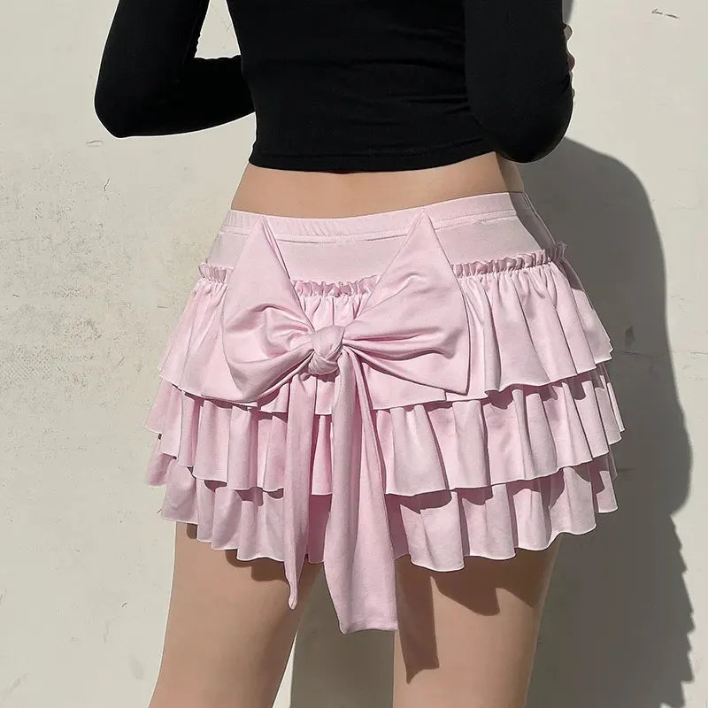 Women’s Bow A-Line Mini Skirt — Sexy Slim Low-Waist Casual Y2K Skirt, Summer Fashion Streetwear in Pink