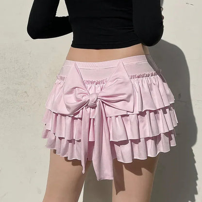 Women’s Bow A-Line Mini Skirt — Sexy Slim Low-Waist Casual Y2K Skirt, Summer Fashion Streetwear in Pink