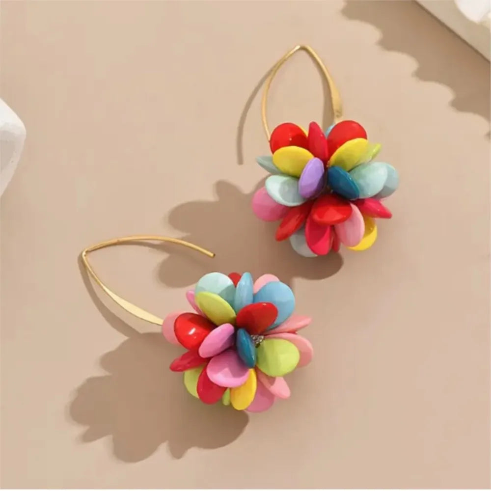 Bohemian Candy-Colored Beaded Flower Earrings – Cute Casual Jewelry Gift for Women