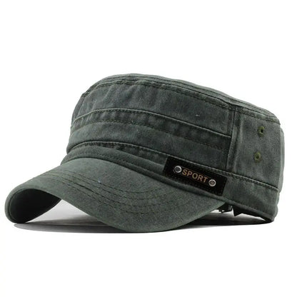 Men’s Cotton Military Cap – Washable Flat Top Sun-Proof Hat for Spring, Summer, and Autumn