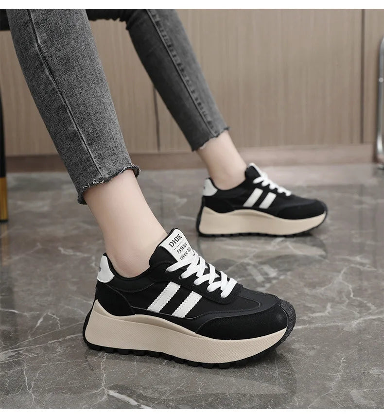 Spring Thick Bottom Women's Shoes – 2024 Summer Casual Patchwork Leather Sneakers, Vulcanized Casual Shoes for Ladies (Chaussure Femme)