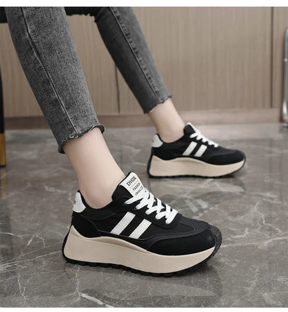 Spring Thick Bottom Women's Shoes – 2024 Summer Casual Patchwork Leather Sneakers, Vulcanized Casual Shoes for Ladies (Chaussure Femme)