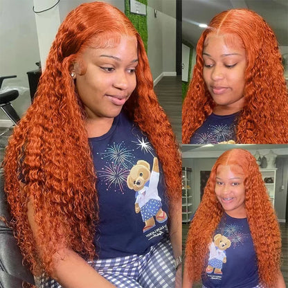 Wiggogo Orange Ginger Lace Front Wig – 30 Inch Curly Deep Wave Human Hair, 13x4/13x6 HD Lace Frontal Wig