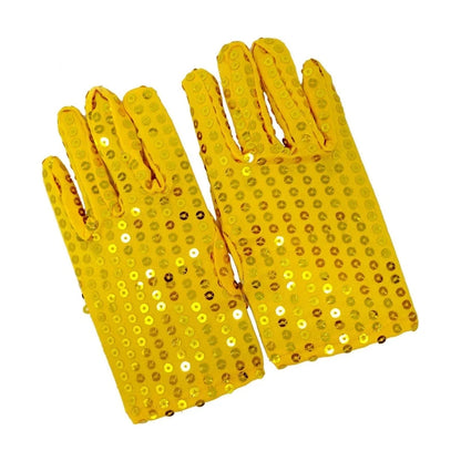 Internet Celebrity Sequined Gloves — Short Fashion Stage Performance Mittens in Black, Silver, Red, Yellow & Blue