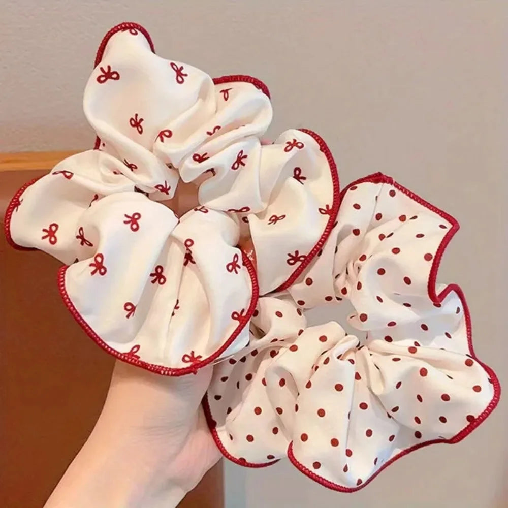 Red Dot Plaid Scrunchies - 2/3pcs Soft Elastic Hair Ties for Women & Girls, Cute Fashion Hair Accessories