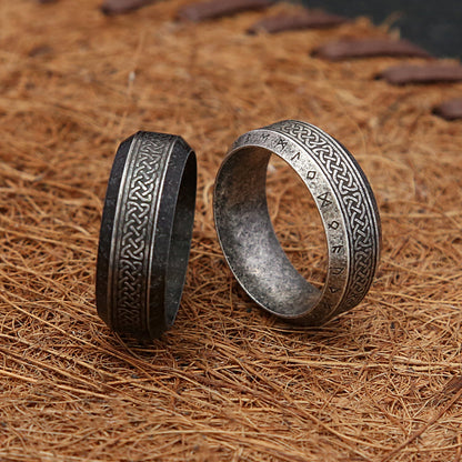Fashion Vintage Viking Rune Ring – Stainless Steel Nordic Celtic Knot Amulet for Men & Women, Couple Jewelry