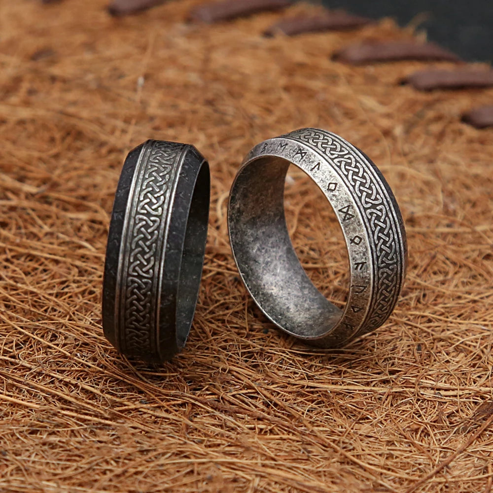 Fashion Vintage Viking Rune Ring – Stainless Steel Nordic Celtic Knot Amulet for Men & Women, Couple Jewelry