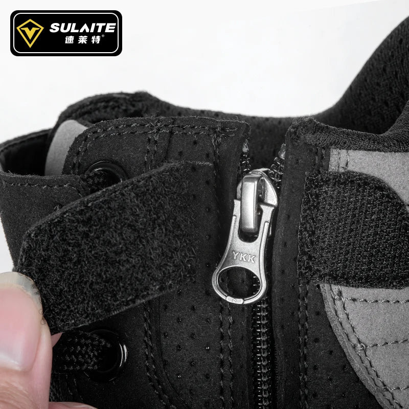 Men’s Motorcycle Boots - Breathable Anti-Fall, Road Racing Rider Shoes with Gear Shift Rubber Sole, Reflective Motorbike Boots