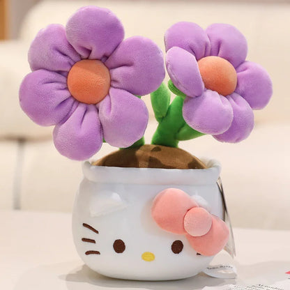 23CM Hello Kitty Plush Toy – Soft Stuffed Animal with Flower Bouquet, Perfect Christmas, Birthday & Graduation Gift