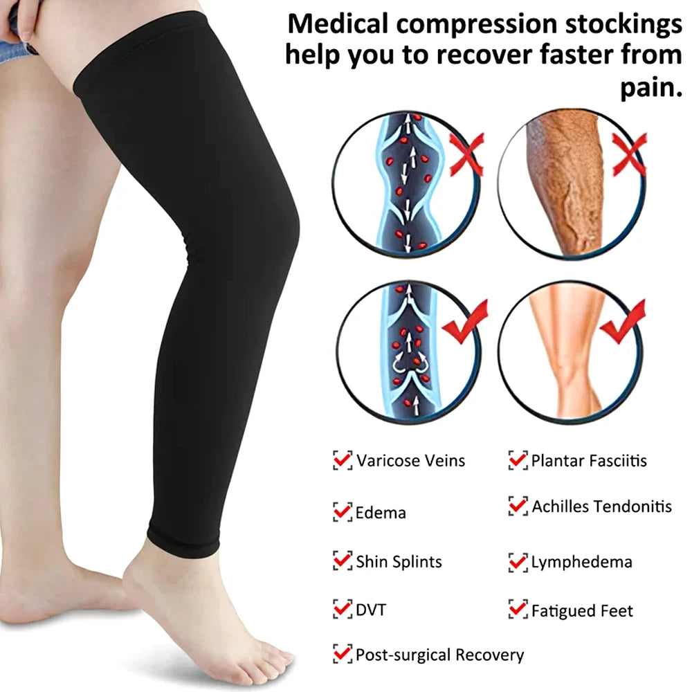 Full Leg Compression Sleeve Sport Knee Sleeve with Anti-Slip Silicone Strips for Running, Basketball & Football Support Gear