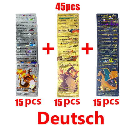 Pokemon Rainbow Gold & Silver VMAX GX Cards – Collectible Battle Trainer Cards in Spanish, English & French, Kids Toy Christmas Gift