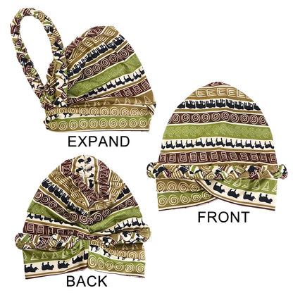 African Print Turban Headband Cap - Twisted Braid Head Wrap with Skullcap Style for Women