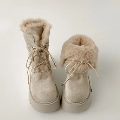 Women’s Winter Chunky Sole Fur Snow Boots – Cozy Height-Boosting Cotton Short Booties