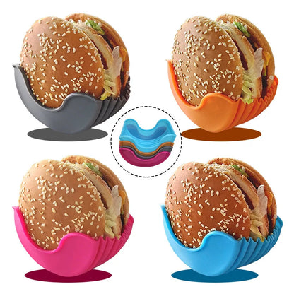 Convenient Contact-Free Burger Holder - Washable Silicone Rack for Mess-Free Hamburger Prep in the Kitchen