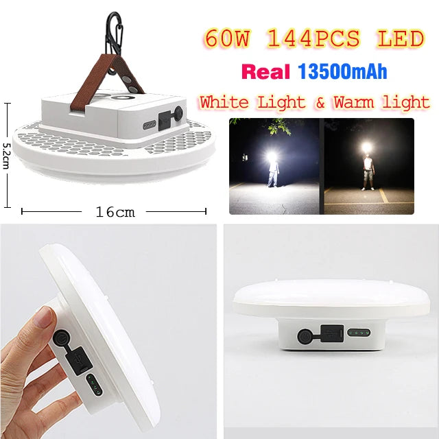 13500mAh 60W Rechargeable LED Camping Lantern – Portable Strong Light Flashlight with Magnet, Ultra Bright Tent & Work Repair Lighting for Outdoor Use