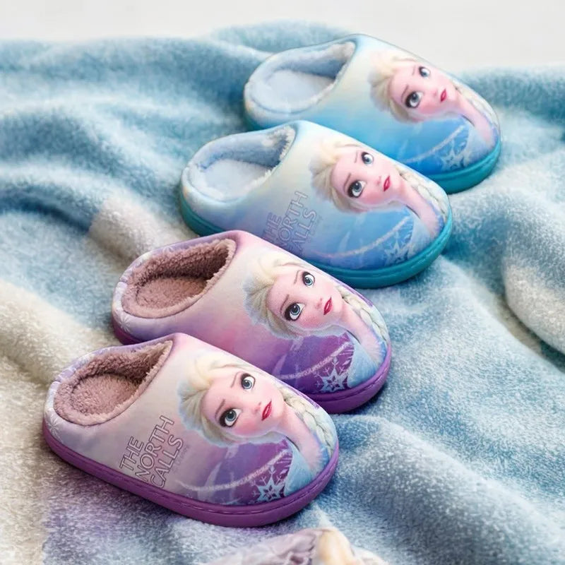 Disney Princess Sofia & Elsa Winter Slippers – Non-Slip Warm Cotton Slippers for Girls, Parent-Child Matching, Size 24-39