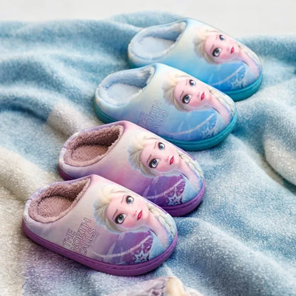 Disney Princess Sofia & Elsa Winter Slippers – Non-Slip Warm Cotton Slippers for Girls, Parent-Child Matching, Size 24-39