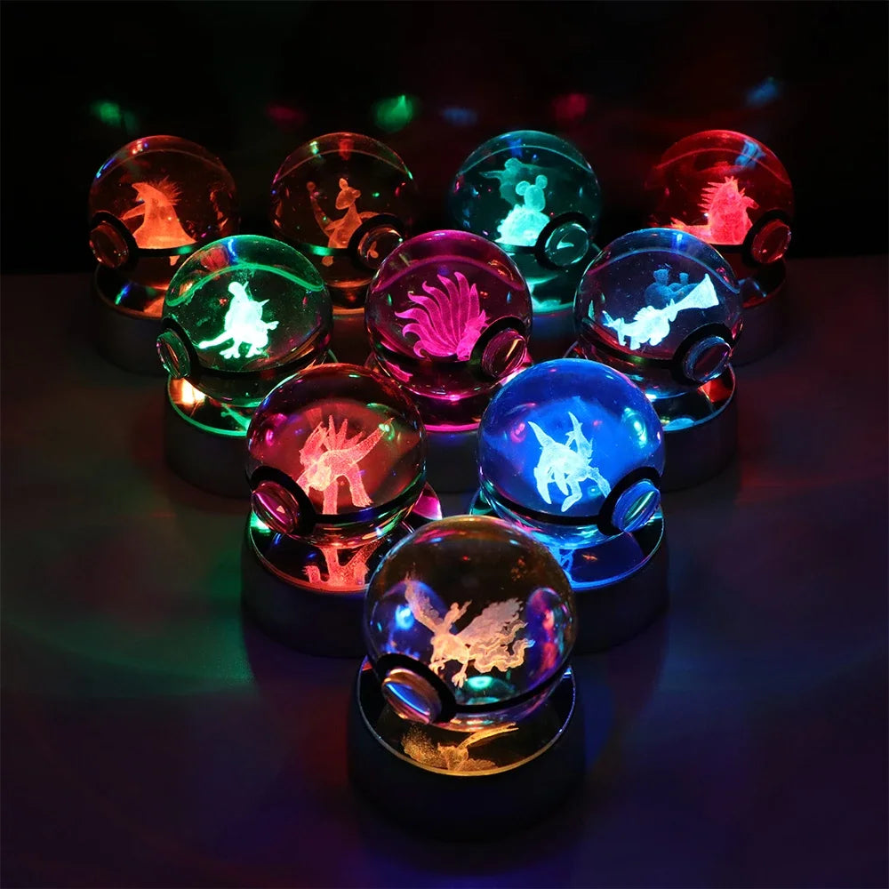 Pokemon Crystal Ball Night Light – Pikachu, Gengar, Eevee, Mewtwo & Lucario LED Pokeball, Kids Birthday Gift & Home Decor