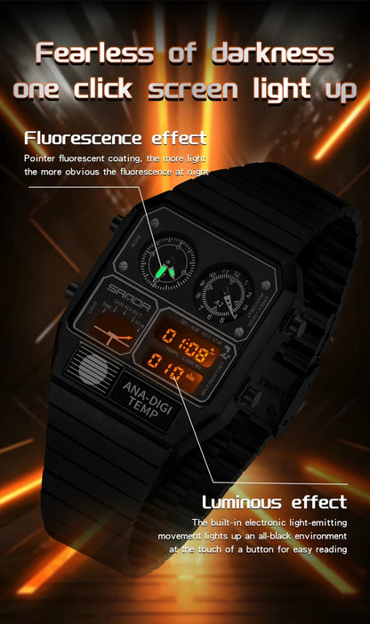 SANDA 3192 Men's LED Square Watch with Thermometer, Stopwatch & Chronograph – Multi-function Casual Timepiece for Youth   2/2