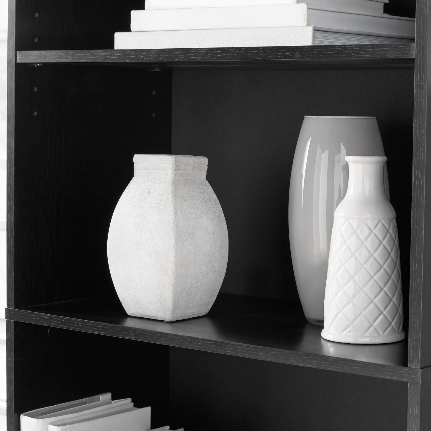 5-Shelf Adjustable Bookcase – True Black Oak Storage Shelf Unit