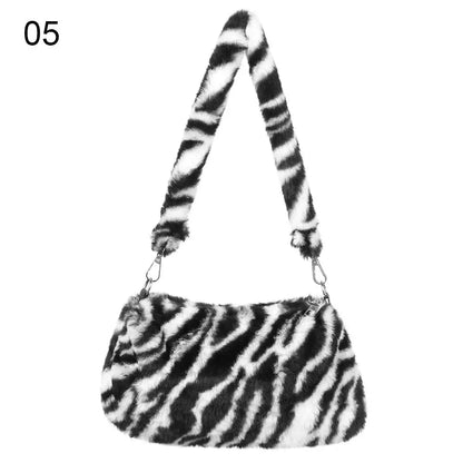 Women’s Leopard Plush Shoulder Bag - Animal Print Underarm Crossbody Messenger Bag for Casual Everyday Style