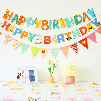 Colorful Happy Birthday Banner – Macaron, Dinosaur & Astronaut Flags for Birthday & Baby Shower Decorations