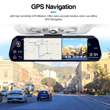 E-ACE 10'' 4G Android Dash Cam – FHD 1080P Dual Lens Rearview Mirror DVR with ADAS & Streaming