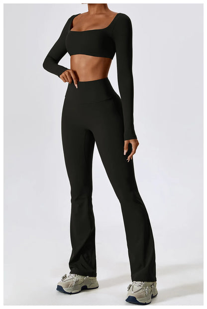 2PCS Seamless Women’s Yoga Set – Long Sleeve Crop Top & Leggings Workout Outfit, Athletic Gym Sportswear