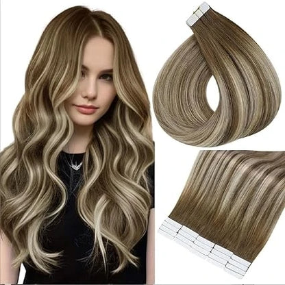 Full Shine Blonde Tape-In Hair Extensions – 100% Remy Human Hair, Double-Sided, Straight, Silky & Comfortable for Women