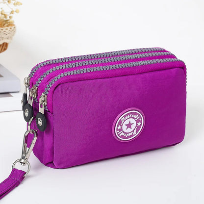 Three-Layer Zipper Short Mobile Phone Bag for Women - Fashionable, Waterproof with Multi-Layer Pockets, Portable Hand Makeup Bag
