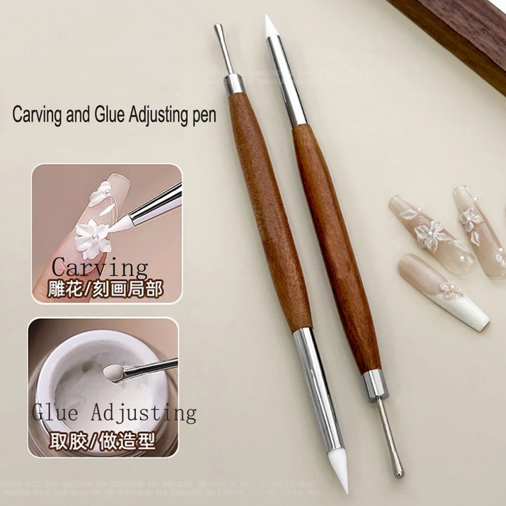 Double-Ended Nail Art Brush - Silicone Carving, Painting & Gel Polish DIY Manicure Tool
