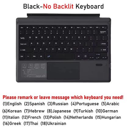 Backlit Bluetooth Keyboard with Trackpad – Wireless Teclado for Microsoft Surface Pro 3–11/X