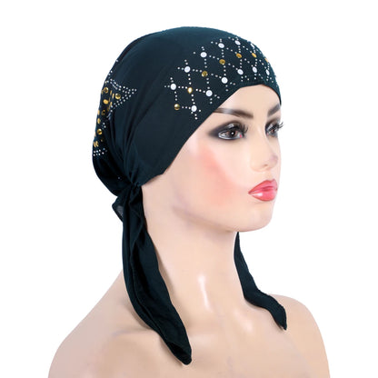 H089 Women’s Turban Hijab – Fashion Gold Sequin Islamic Headscarf, Pull-On Amira Headwrap