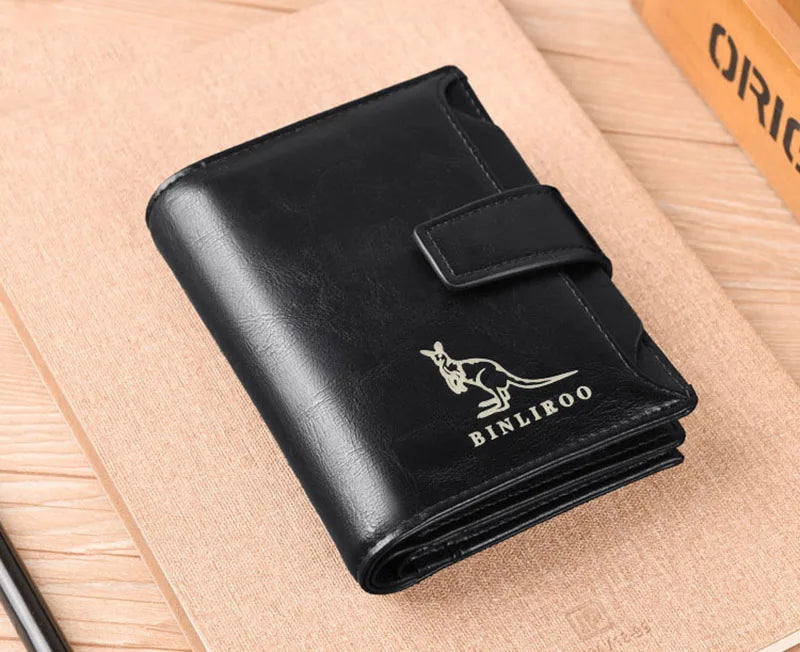 Luxury Leather Men’s Short Wallet – RFID Card Holder with Zipper Coin Purse Portable Billfold