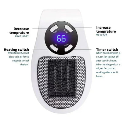 Portable Electric Wall-Mounted Space Heater - Compact Warm Air Blower for Winter Heating, Bedroom and Home Use