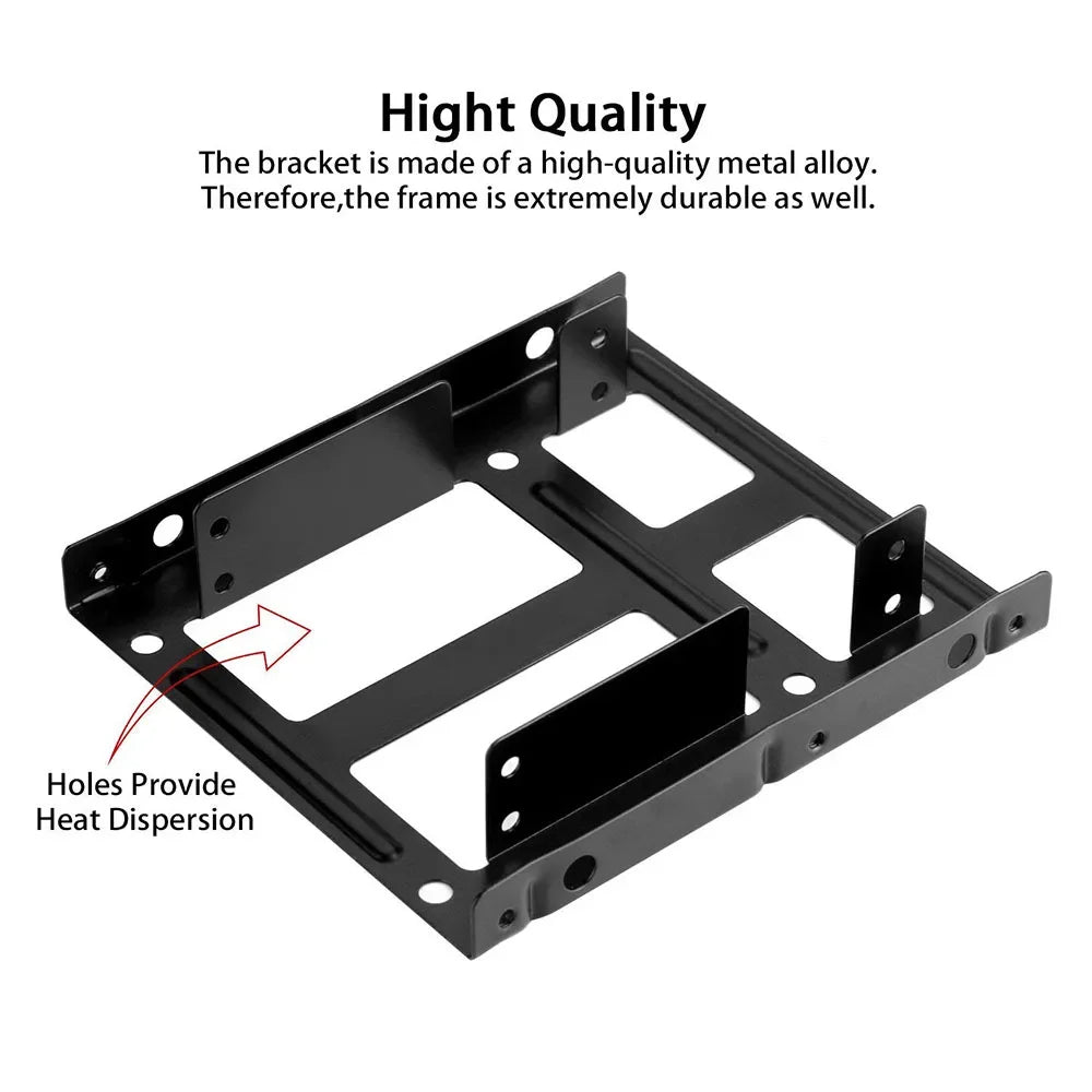Metal Dual Bay HDD SSD Mounting Bracket - 2.5 Inch to 3.5 Inch Hard Drive Adapter for Desktop Computer Upgrades