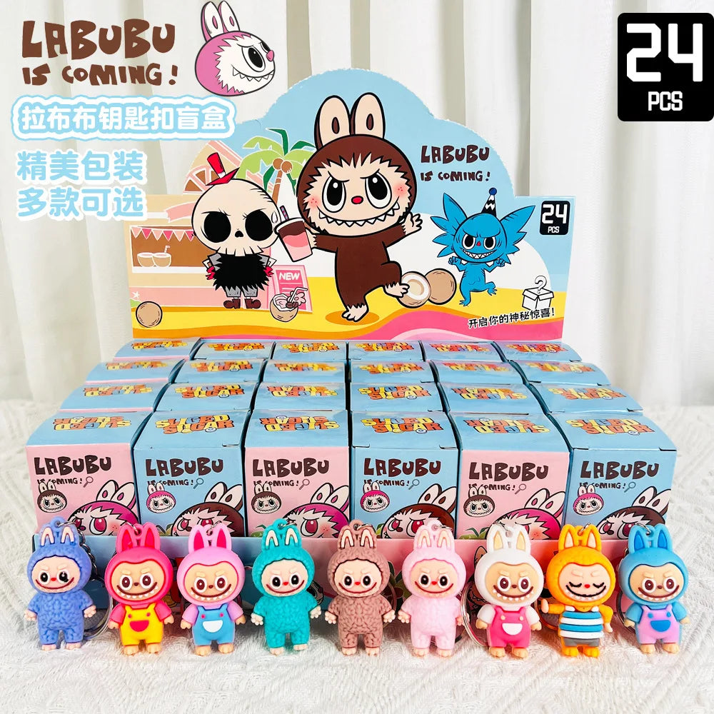 24PCS Labubu Blind Box PVC Figures – Kawaii Cartoon Keychain Dolls & Mystery Box Bag Decorations